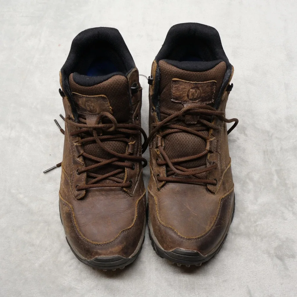 Merrell Boots Mens 10 Brown Leather M Select DRY Vibram Hiking Moab Adventure